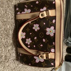 Dupe Louis Vuitton Floral Satchel in Brown and Pink